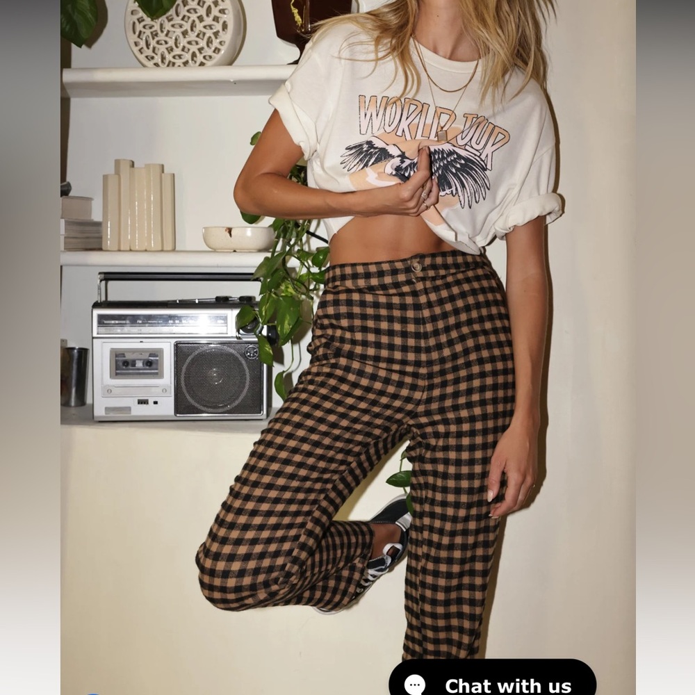 12th Tribe Bishop Tan Checkered Cropped Trousers